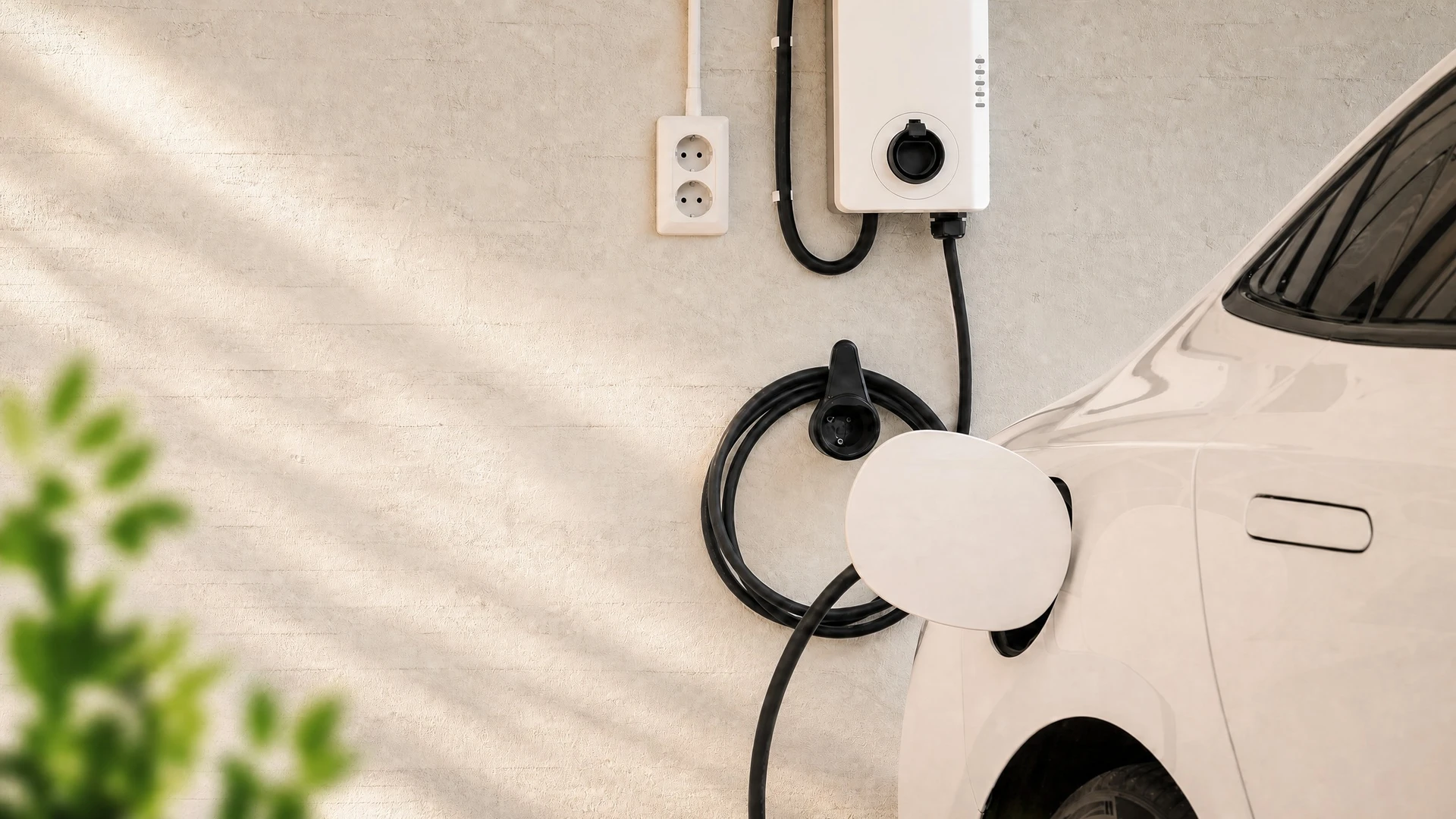 Scène extérieure urbaine avec véhicule électrique BMW i3 argenté en charge via borne de recharge publique